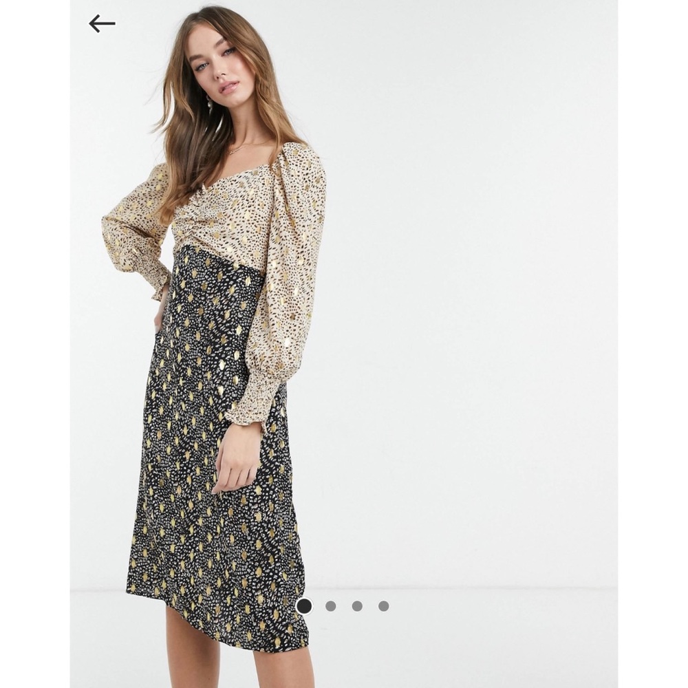 Outrageous Fortune ruched bust and sleeve midi dress in contrast fleck print